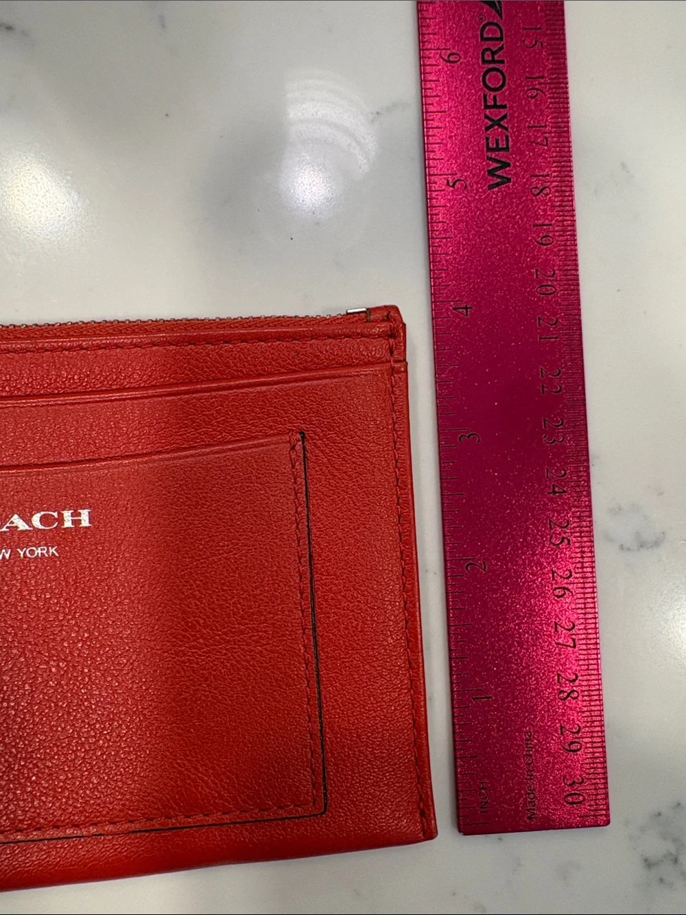 Coach terracotta /red Leather Zip Card Case with Key Ring